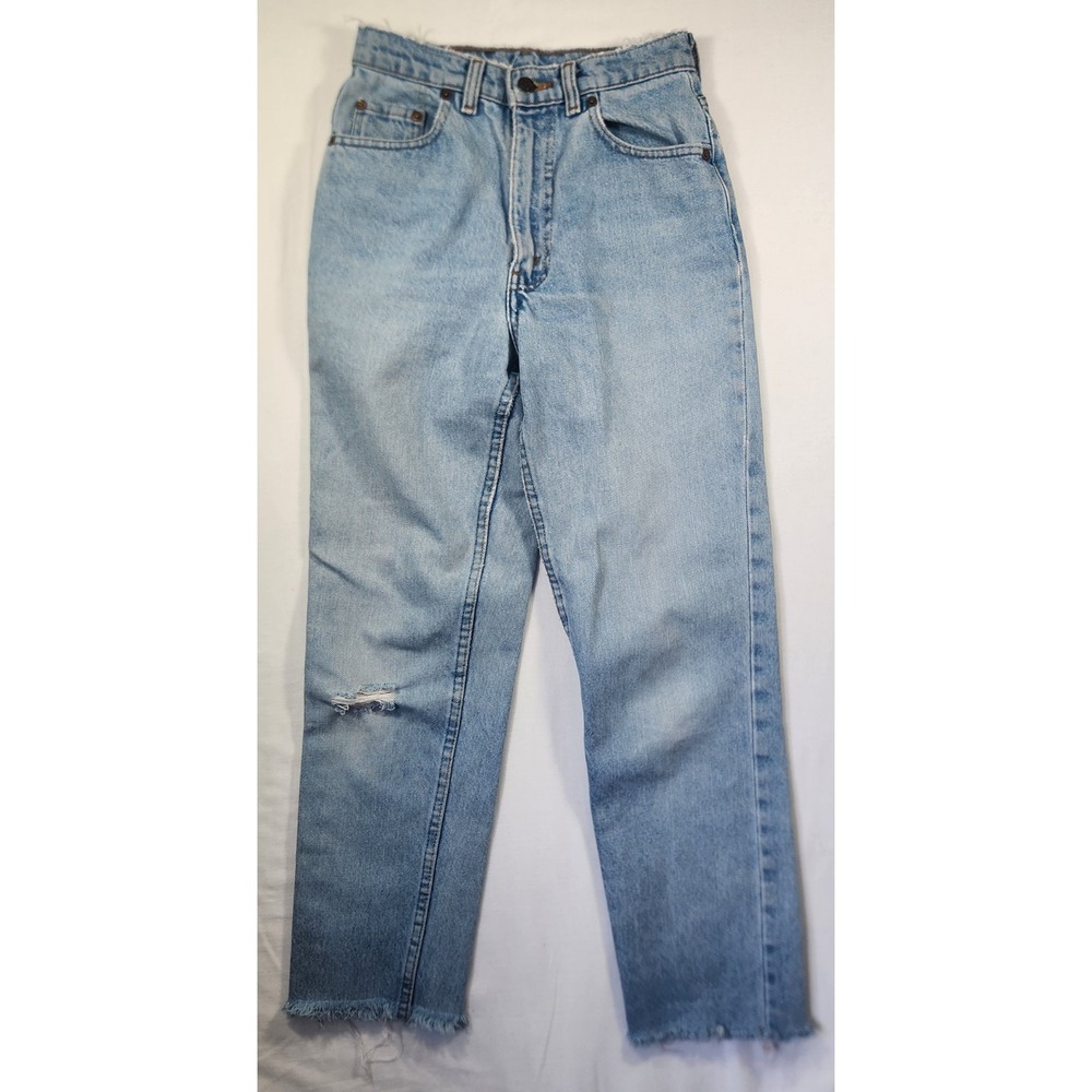 1990 Levi's 531 Vintage High‎ Waisted Light Wash Raw Hem Tapered Leg Jeans